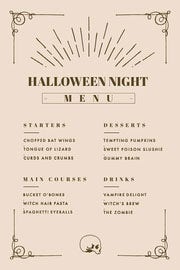 Beige and Gold, Light Toned, Halloween Party Menu Halloween Party