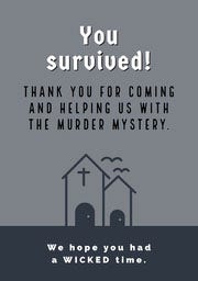 Grey and White Halloween Murder Mystery Party Thank You Card Halloween Party