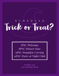 Violet and White Halloween Trick Or Treat Party Party Schedule Halloween Party