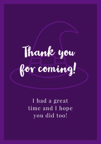 Violet and White Halloween Trick Or Treat Party Thank You Card Halloween Party