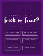 Violet and White Halloween Trick Or Treat Party Costume Card Halloween Party