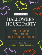 Black and Colorful Halloween Bat House Party Schedule Halloween Party