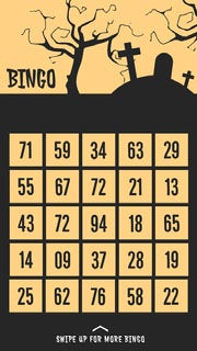 Yellow and Black Spooky Graveyard and Trees Halloween Party Bingo Card Halloween Party
