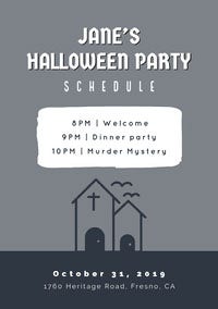 Grey and White Halloween Murder Mystery Party Schedule Halloween Party