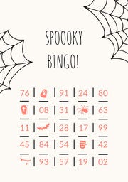 Orange Spider and Cobweb Illustrated Halloween Party Bingo Card Halloween Party