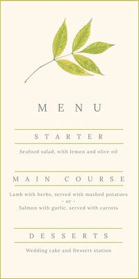 Green and Beige, Light Toned, Minimalistic Wedding Menu Wedding