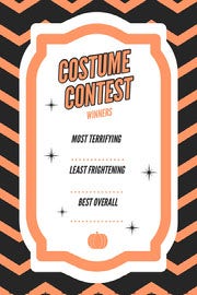 Orange Zig Zag Halloween Party Best Costume Card Halloween Party