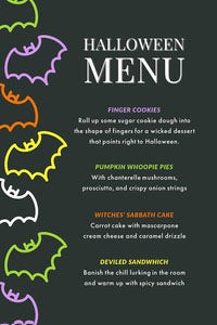 Black and Colorful Halloween Bat House Party Menu Halloween Party
