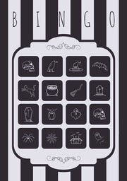 Black and White Stripes and Skull Illustrated Halloween Party Bingo Card Halloween Party