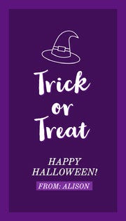 Violet and White Halloween Trick Or Treat Party Gift Tag Halloween Party