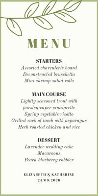 Green Floral Lgbt Wedding Menu Wedding