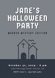 Grey and White Halloween Murder Mystery Party Invitation Halloween Party