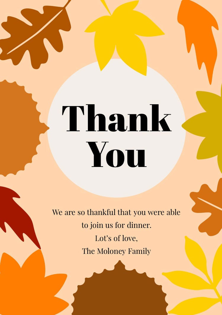 Earthy Tones Autumn Leaves Thanksgiving Dinner Thank You Card