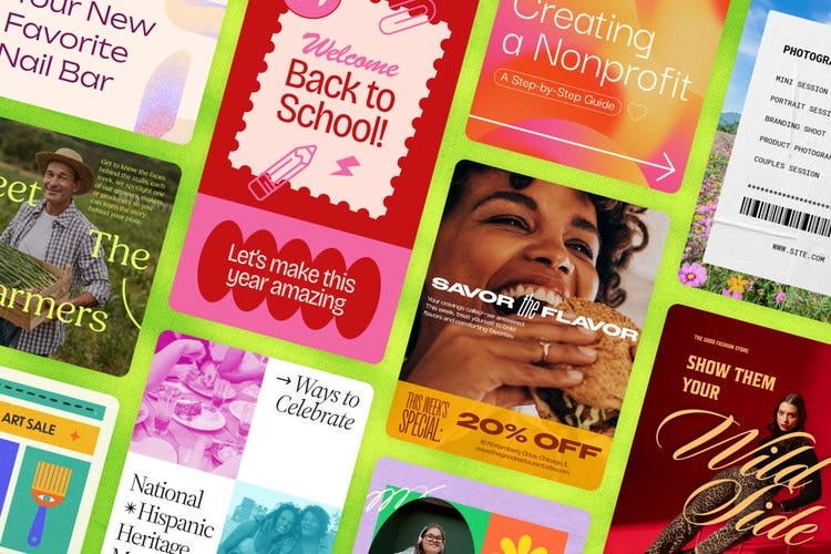 Best templates for Q3 header image featuring Adobe Express templates over a green background