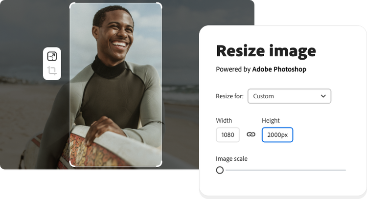 The image of a couple is being resized using Adobe Express image resizer.