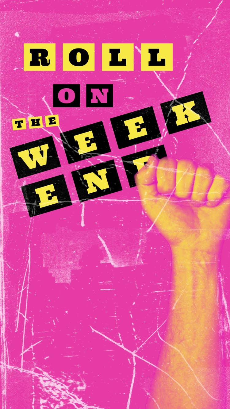 Pink yellow black fist pump grunge roll on the weekend - instagram story