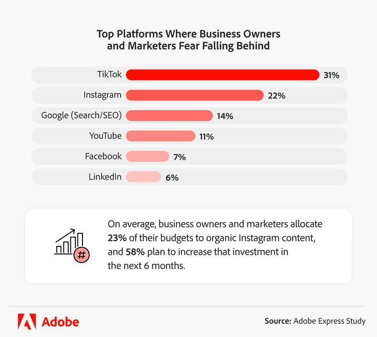 infographic showing top platfomrs where business owners and marketers fear falling behind