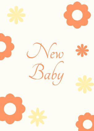 Orange Bold Floral New Baby A5 Greeting Card