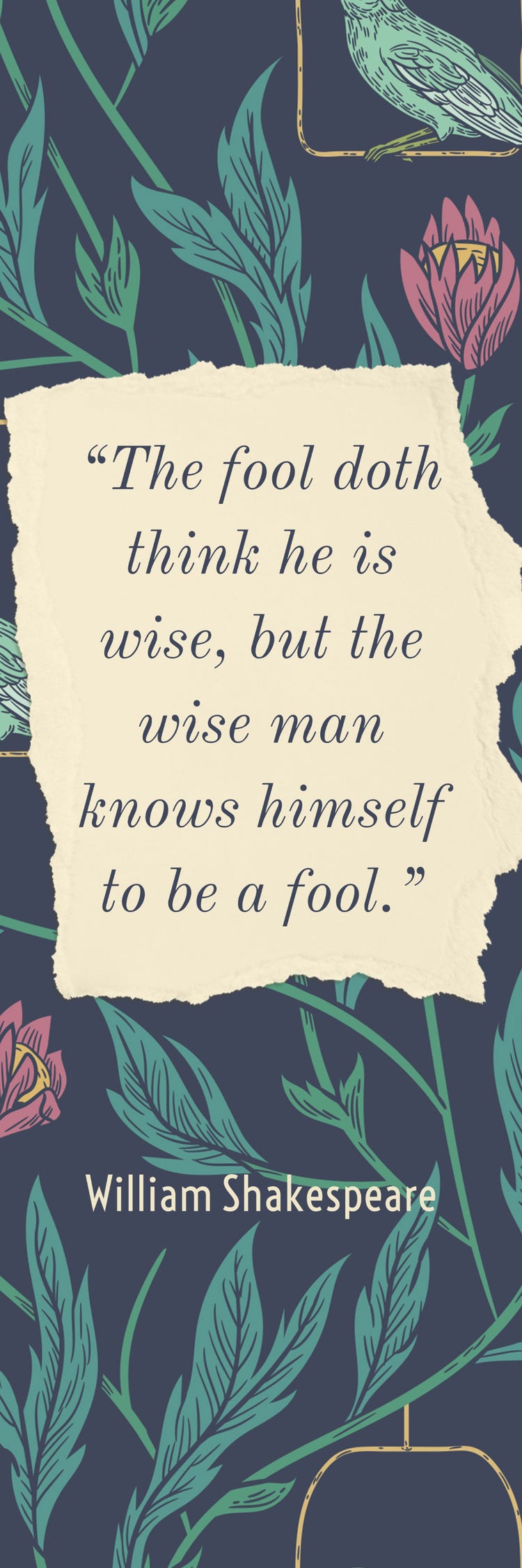 UK Navy Floral Wise Man Shakespeare Bookmark