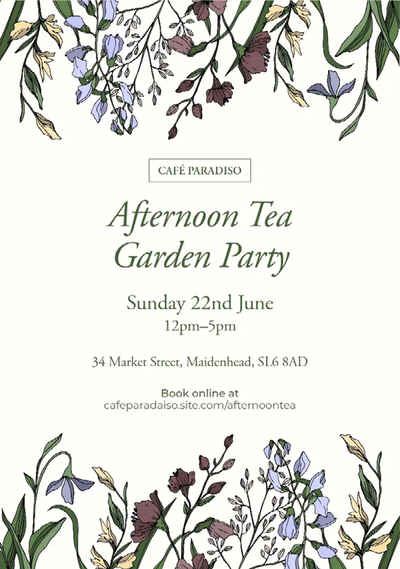 A white background with purple and blue flowers Description automatically generated