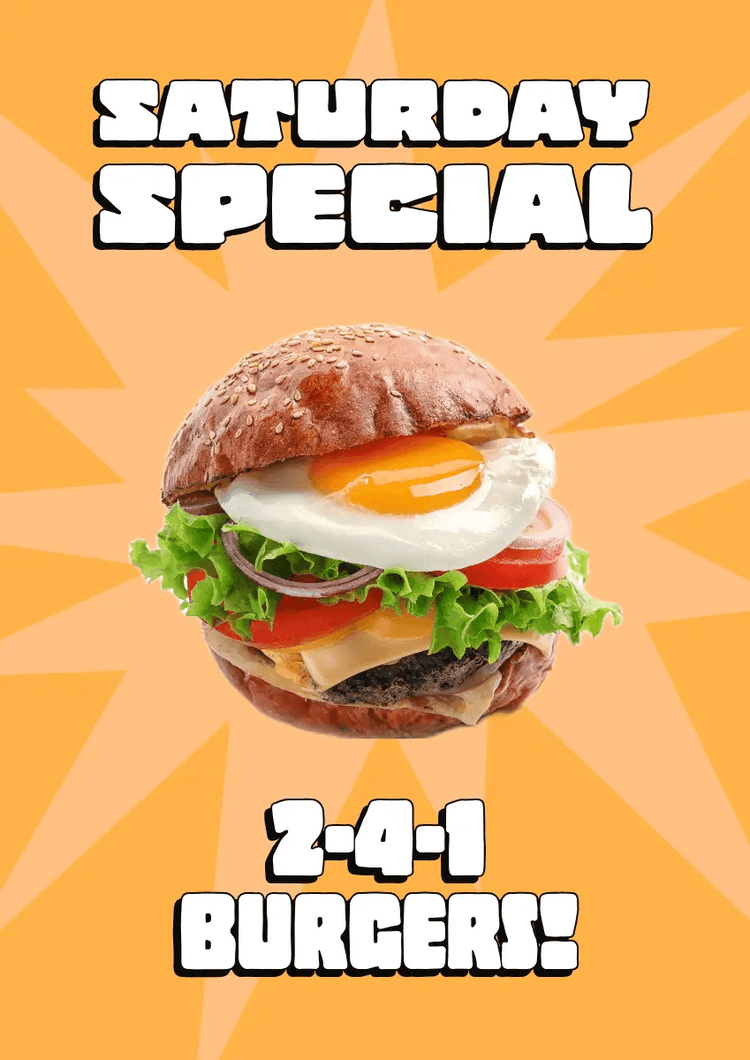 Orange 2-4-1 Burger Deal A3 Poster