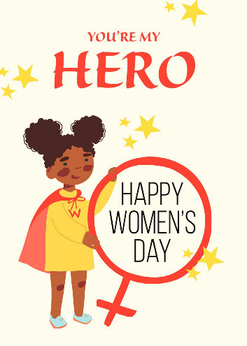 Red & Yellow Cute Superstar Women's Day Greeting Card