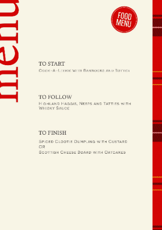Cream & Red Minimal Tartan Burn's Night A4 Menu