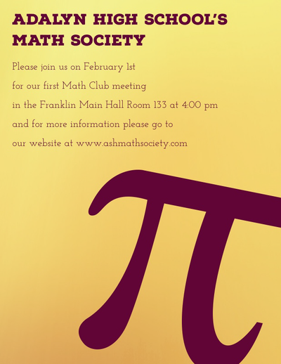 Yellow Mathematics School Club With Pi Symbol Flyer
