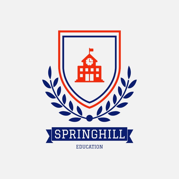 Grey Red Blue School Crest Logo