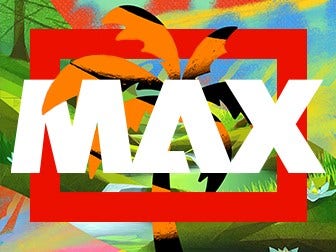 MAX logo with jungle illustrations in the background