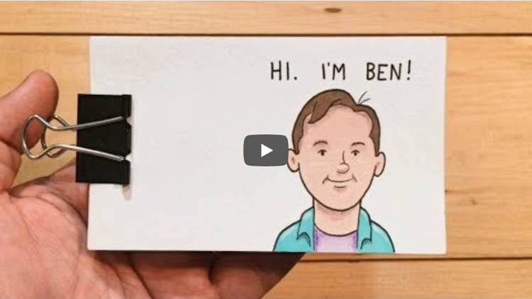 no alt text provided in the copy doc (YouTube video thumbnail, theflippest "Hi, I'm Ben" flipbook)