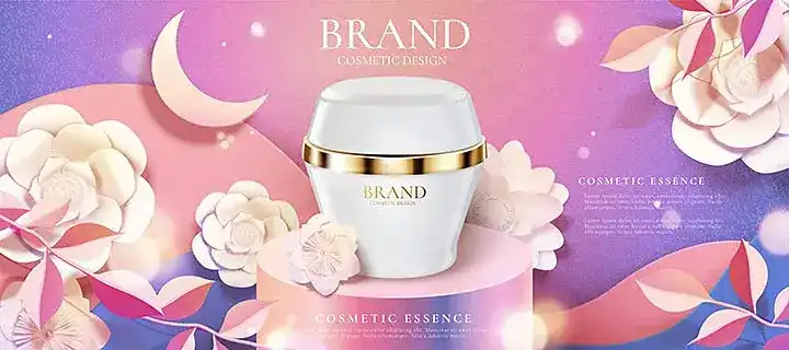 Stylised cosmetic product advert design, an example of motion graphics style