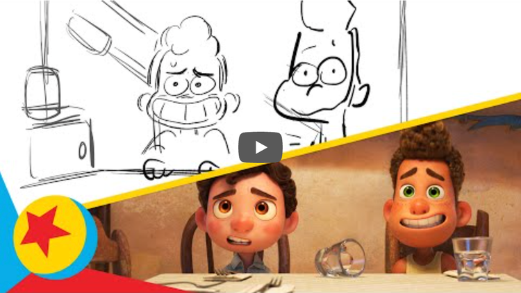 video thumbnail: Luca and Alberto eat with Guilia and Massimo — Pixar side-by-side video