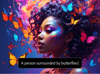 https://firefly.adobe.com/community | AI generated picture of a person surrounded by butterflies.