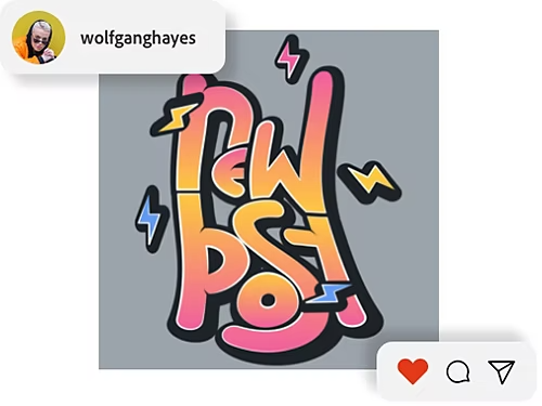 A bright pink-and-orange text graphic for social media is created using Adobe Photoshop