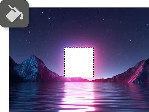 Paint Bucket icon superimposed on graphic art.