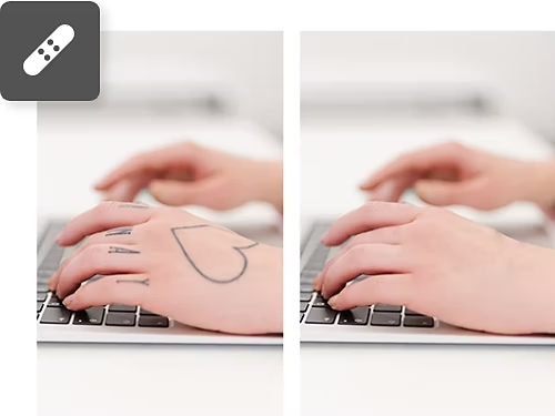 A photo of a person's hand with a tattoo that has been removed using frequency separation.