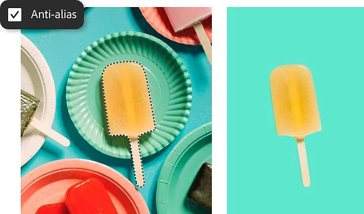 An example of the feathering feature being used on an image of an ice lolly.