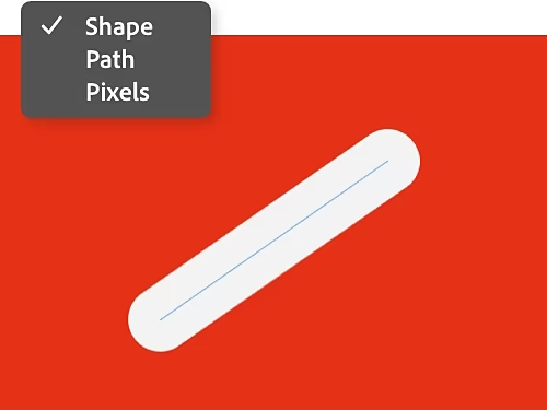 Shape, Path and Pixels buttons superimposed on an image of a white line against a red background.
