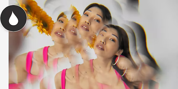 A selfie of a person. The selfie has been duplicated several times and the layers have been blended to create a unique design.