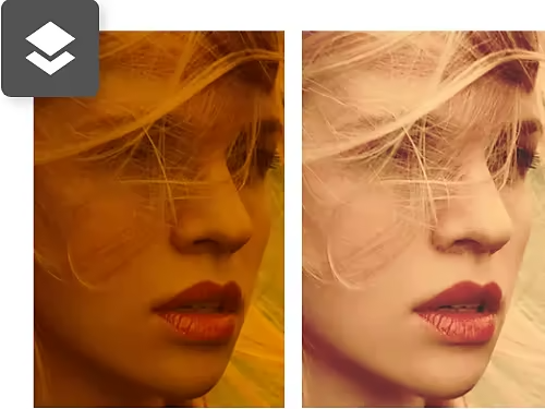 A photo that has been retouched using frequency separation and layering tools.
