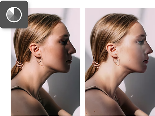 A portrait that has been retouched using frequency separation.