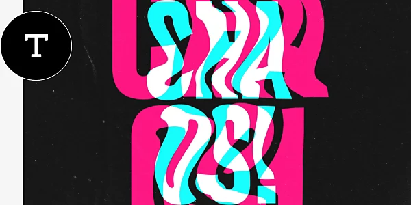 The word chaos is warped into waves and doubled on itself in a white opaque layer with text icon overlaid