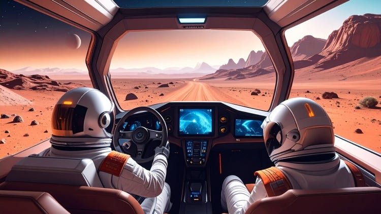 Driving a car on Mars., Picture