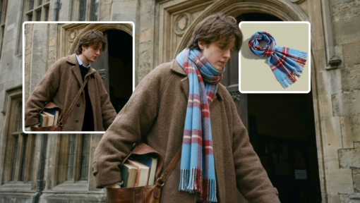 Image of man and image of scarf, combined together showcasing a virtual try-on of the scarf.