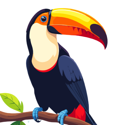 chim toucan màu đen với đôi cánh màu xanh đậu trên cành cây