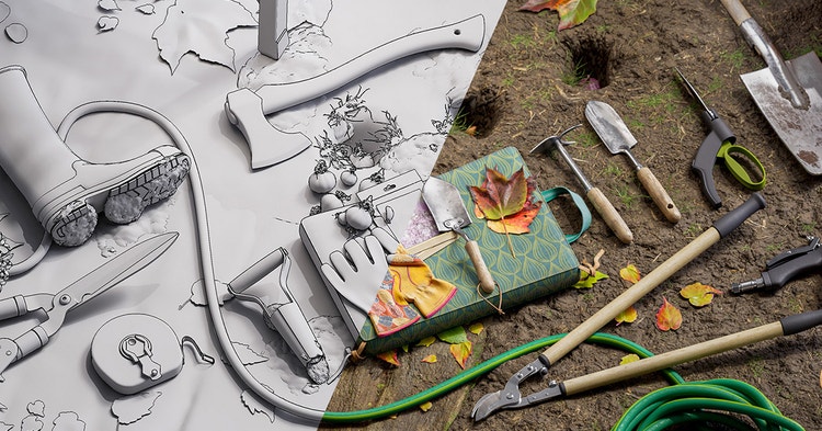 Một hình ảnh tách đôi được vẽ tay đen trắng ở một mặt và mặt kia có kết cấu nhiều màu