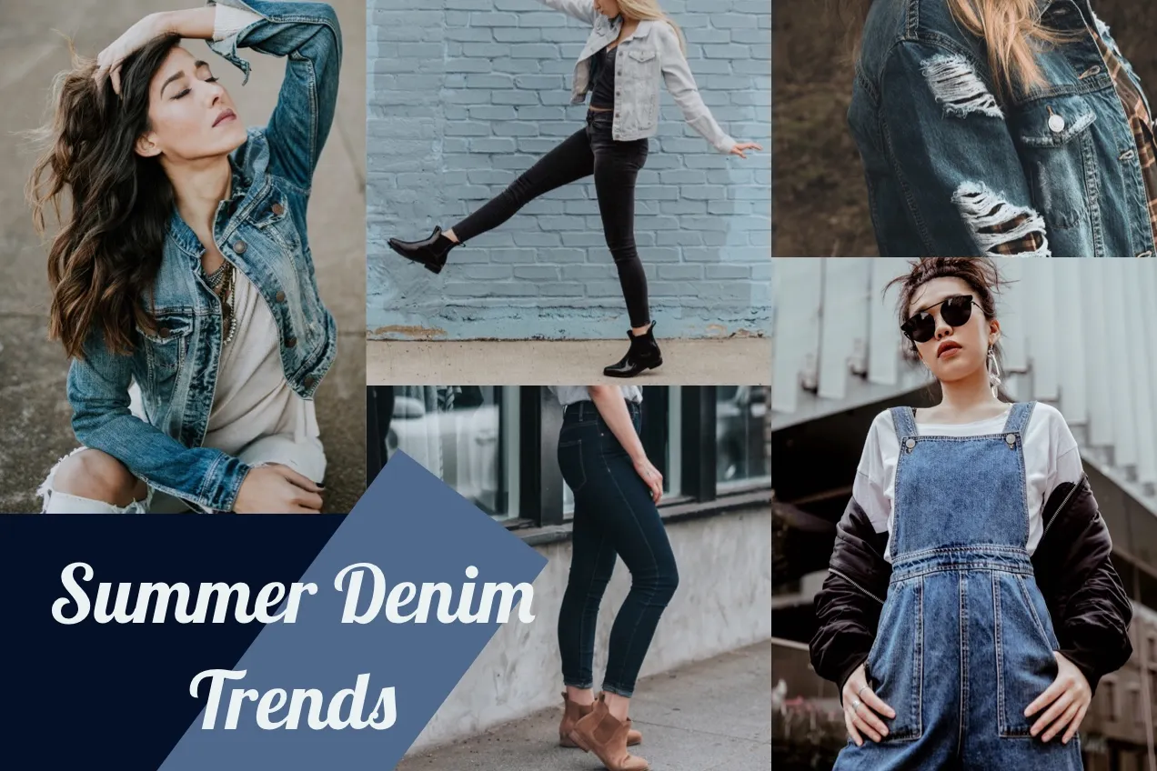 Blue Denim and Jeans Fashion Mood Board with Fashion Models