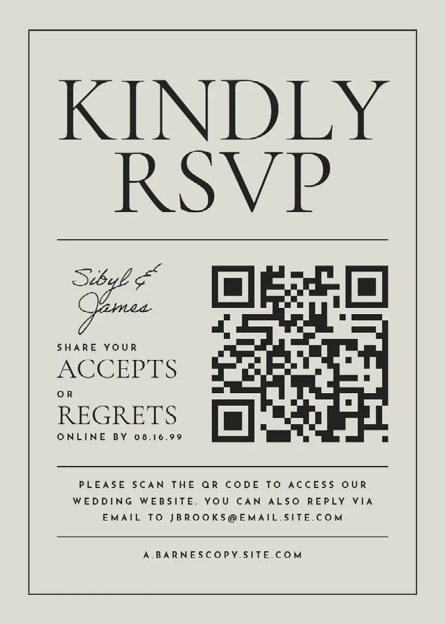 A QR code poster asking people to scan the QR code to RSVP to a wedding